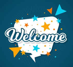 彩色欢迎语言气泡贴纸矢量素材